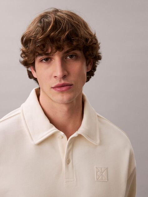 White Heavy Jersey Logo Long Sleeve Polo Shirt  Men
