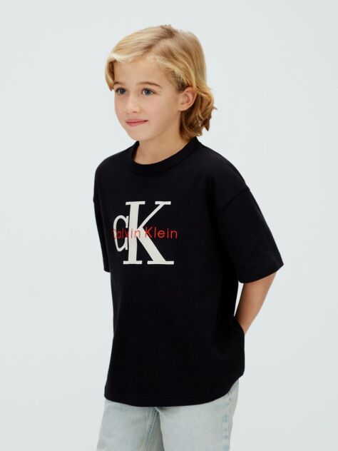 Μαύρο T-Shirt Με Διχτυωτό Λογότυπο Μπροστά  Αγόρι