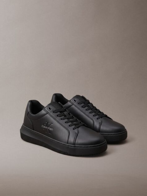Black Leather Trainers  Men
