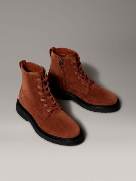 Brown Suede Lace-Up Zip Boots  Men