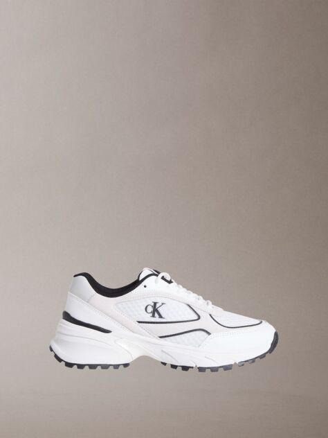 White Leather and Breathable Mesh Trainers  Men