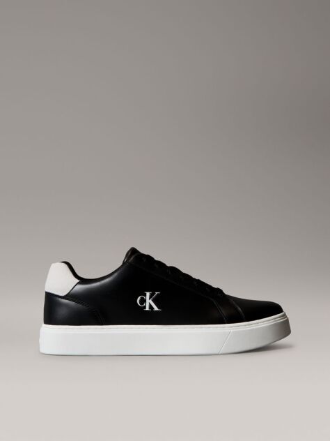 Black Leather Signature Logo Trainers  Men