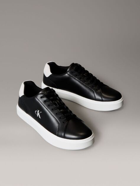 Black Leather Signature Logo Trainers  Men