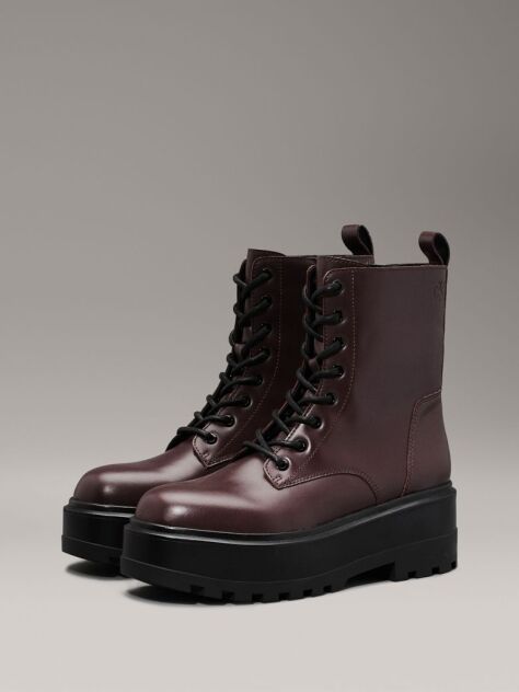 Brown Leather Platform Boots  Women