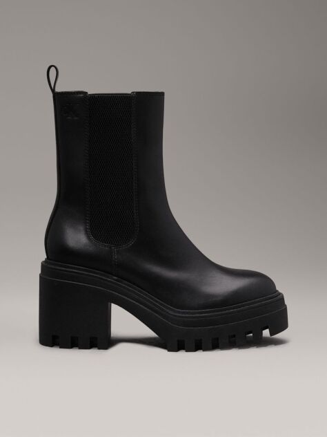 Black Leather Chunky Chelsea Boots  Women