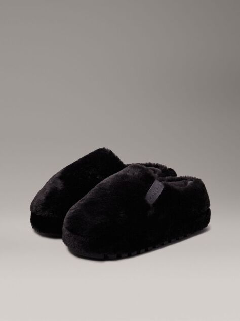 Black Faux Fur Slippers  Women