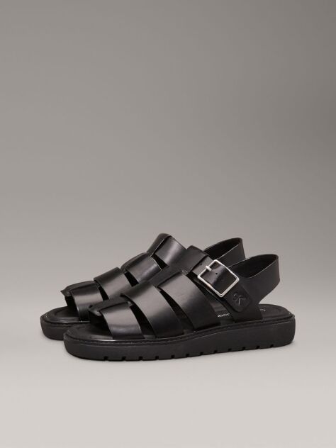 Black Leather Fisherman Sandals  Women