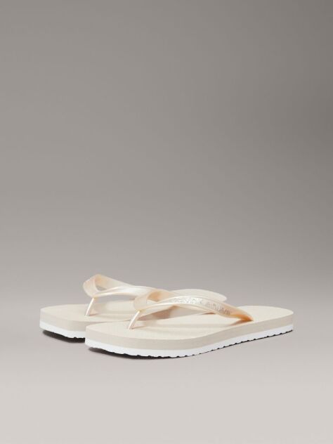 Beige Metallic Square Toe Flip Flops  Women