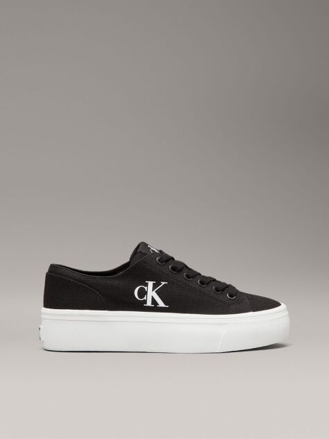 Black Canvas Platform Trainers  Women