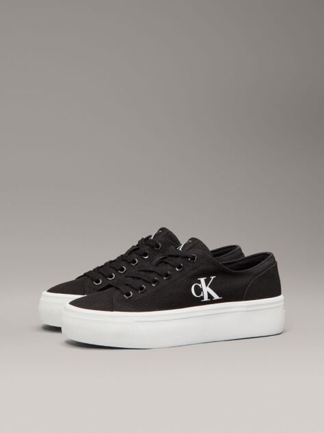 Black Canvas Platform Trainers  Women