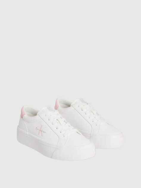White Vulcanised Leather Trainers  Women