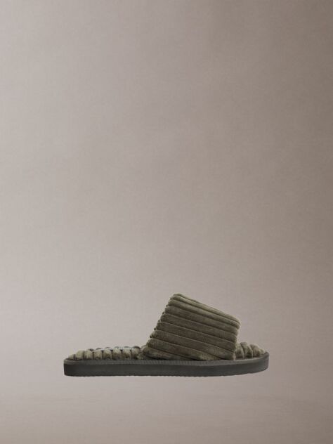 Grey Soft Padded Corduroy Slippers  Women