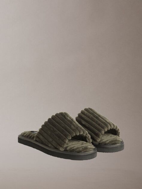 Grey Soft Padded Corduroy Slippers  Women