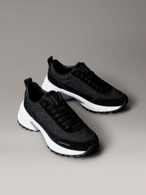 Black Suede and Emblem Logo Nylon Trainers  Women