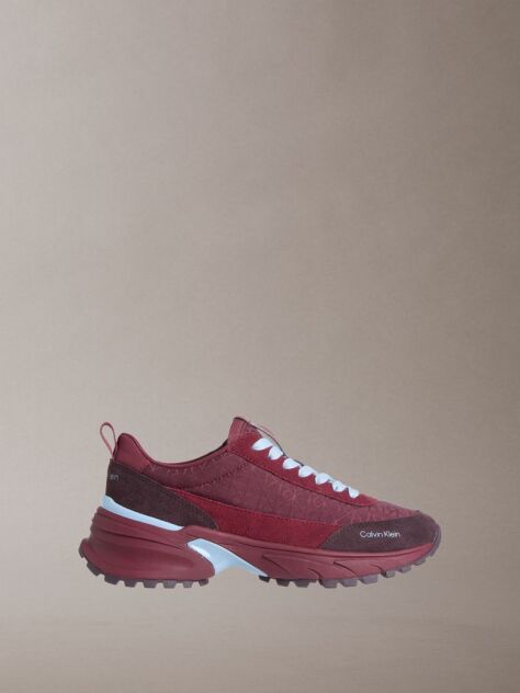 Red Suede and Emblem Logo Nylon Trainers  Women