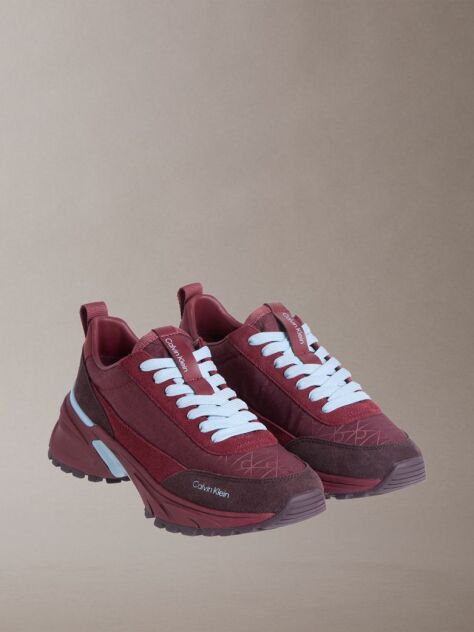 Red Suede and Emblem Logo Nylon Trainers  Women