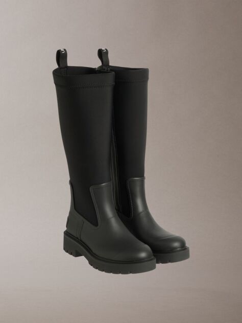 Black Tall Heeled Flexible Lug Sole Rainboots  Women