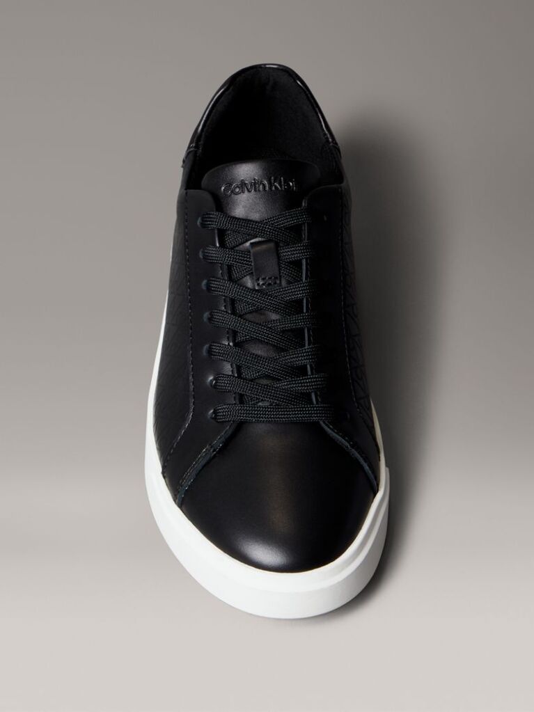 Black Leather Emblem Logo Pattern Sneakers  Women