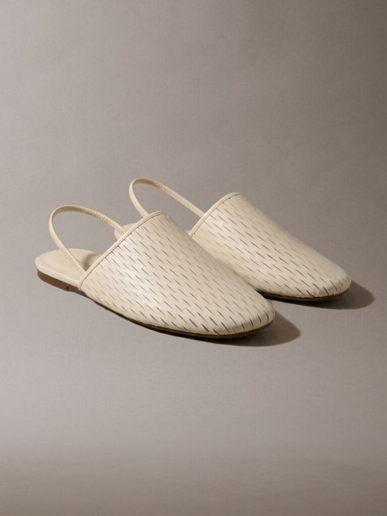 Beige Leather Slingback Mules  Women