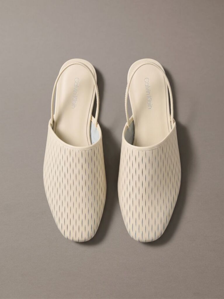 Beige Leather Slingback Mules  Women