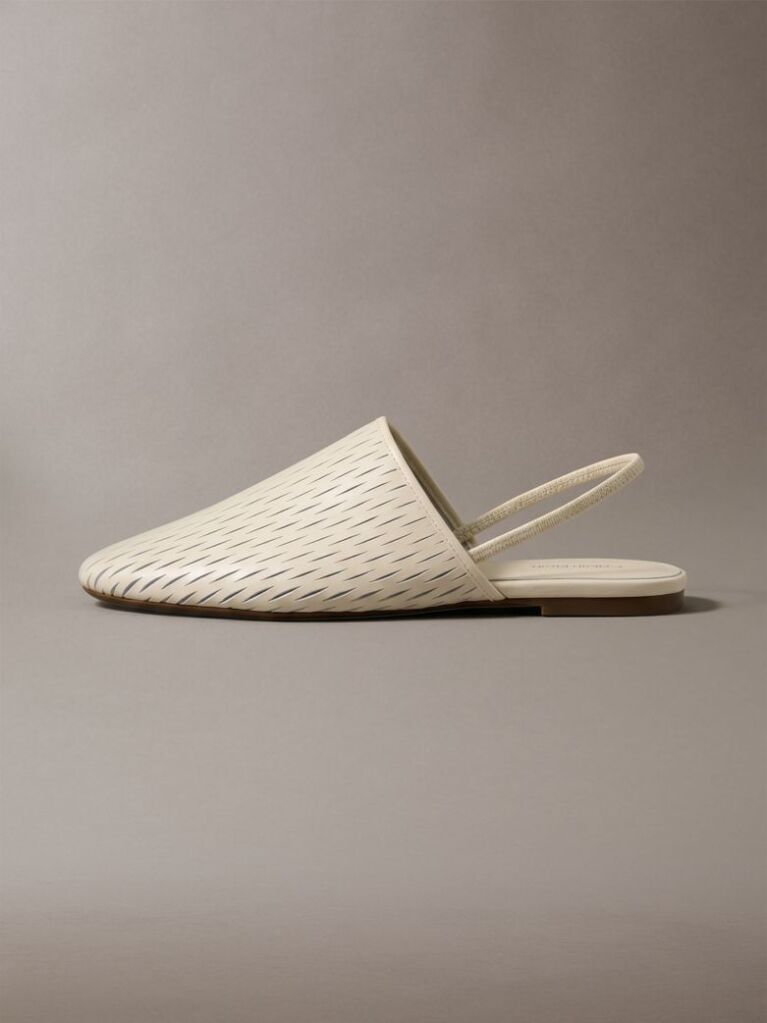 Beige Leather Slingback Mules  Women