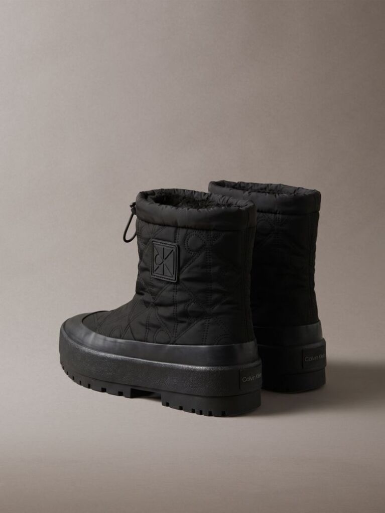 Μαύρο Καπιτονέ Μπότες Χιονιού Flatform Με Λογότυπο  Γυναίκα