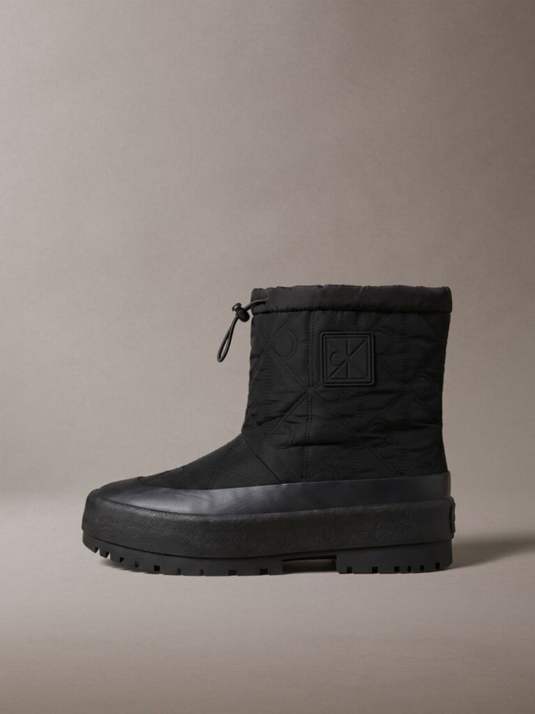 Μαύρο Καπιτονέ Μπότες Χιονιού Flatform Με Λογότυπο  Γυναίκα
