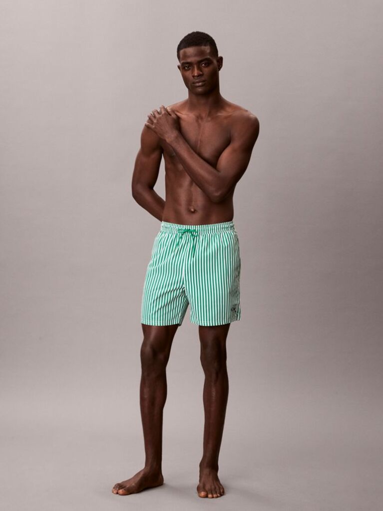 Green Medium Drawstring Swim Shorts - CK Monogram  Men
