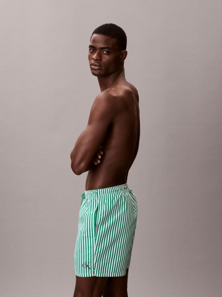 Green Medium Drawstring Swim Shorts - CK Monogram  Men
