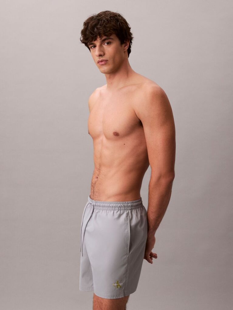 Grey Medium Drawstring Swim Shorts - CK Monogram  Men