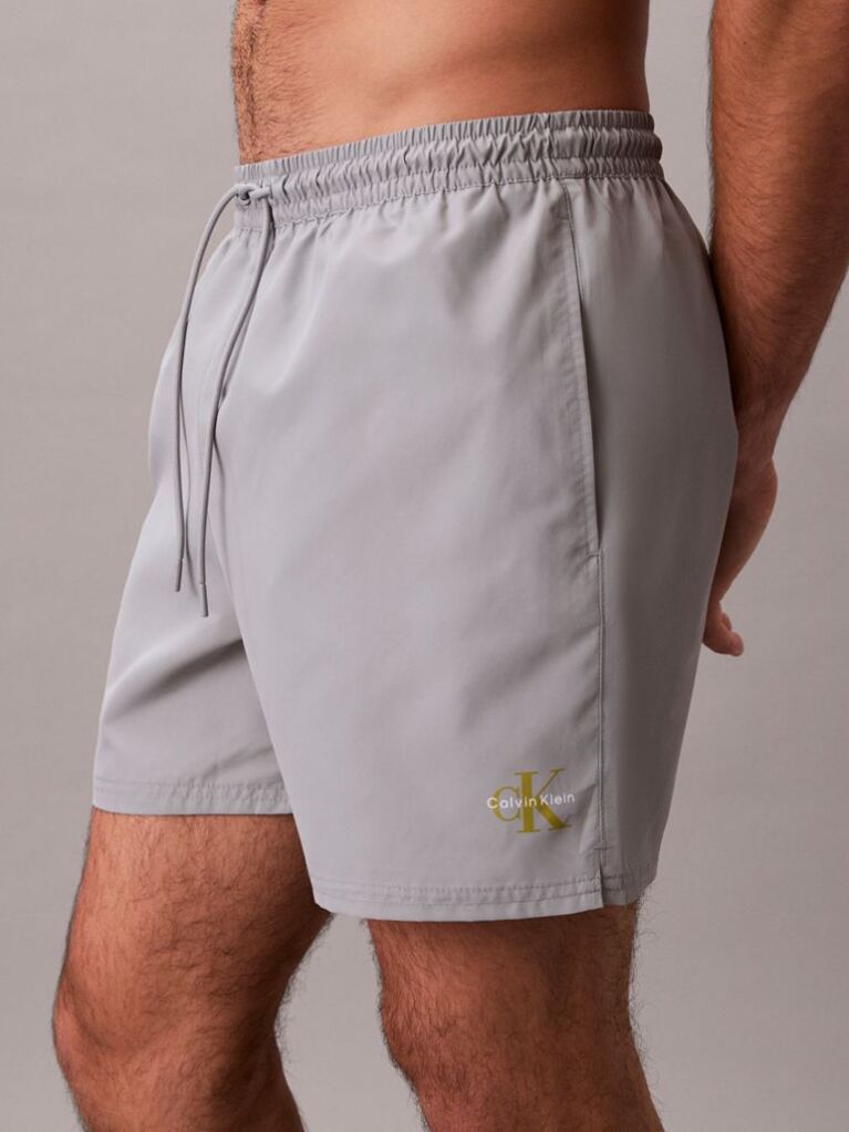Grey Medium Drawstring Swim Shorts - CK Monogram  Men