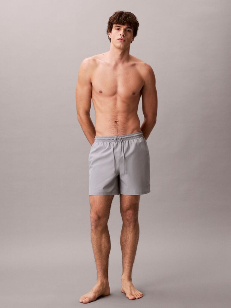 Grey Medium Drawstring Swim Shorts - CK Monogram  Men