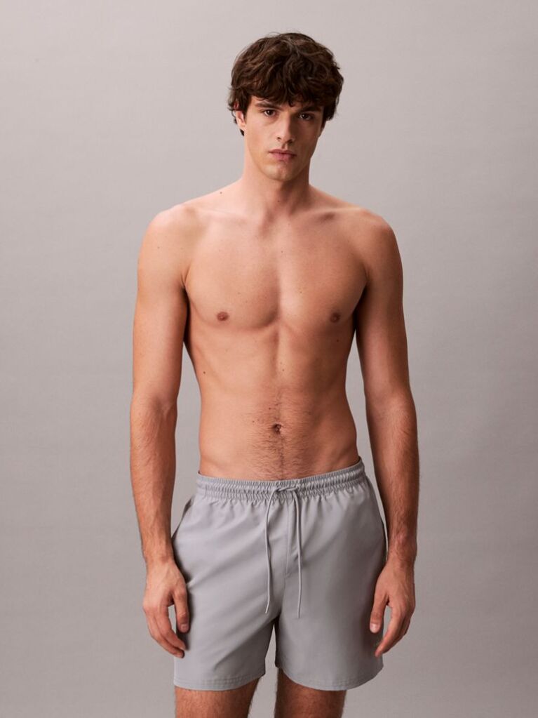 Grey Medium Drawstring Swim Shorts - CK Monogram  Men