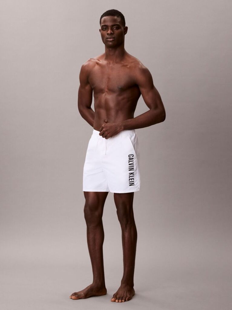 White Medium Drawstring Swim Shorts - Intense Power  Men