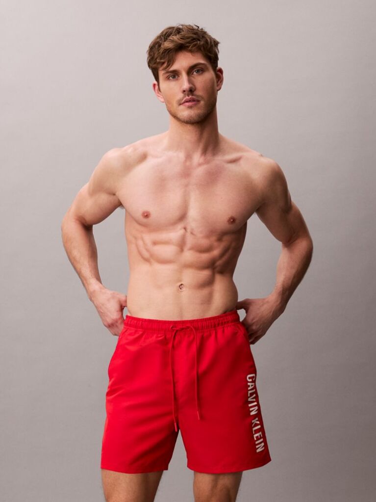 Red Medium Drawstring Swim Shorts - Intense Power  Men
