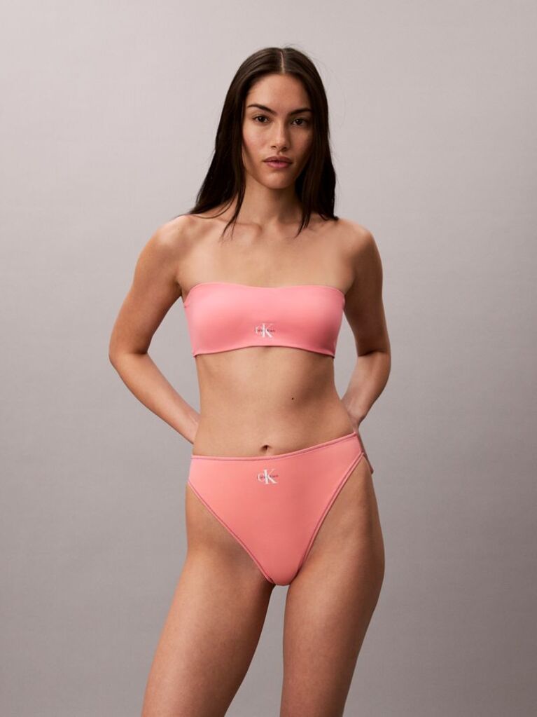 Pink High Leg Bikini Bottoms - CK Monogram  Women