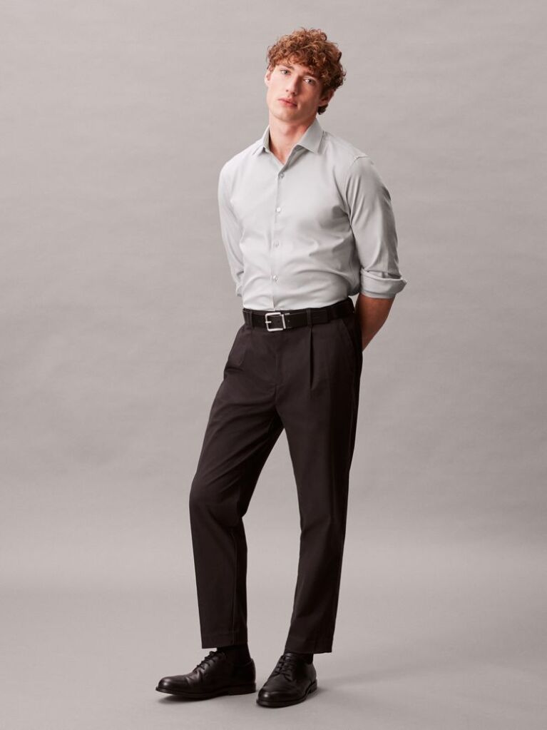 Grey Slim Fit Essential Stretch Poplin Shirt  Men