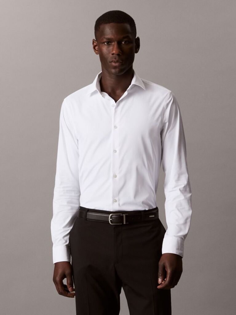 White Slim Fit Active Performance Shirt  Men