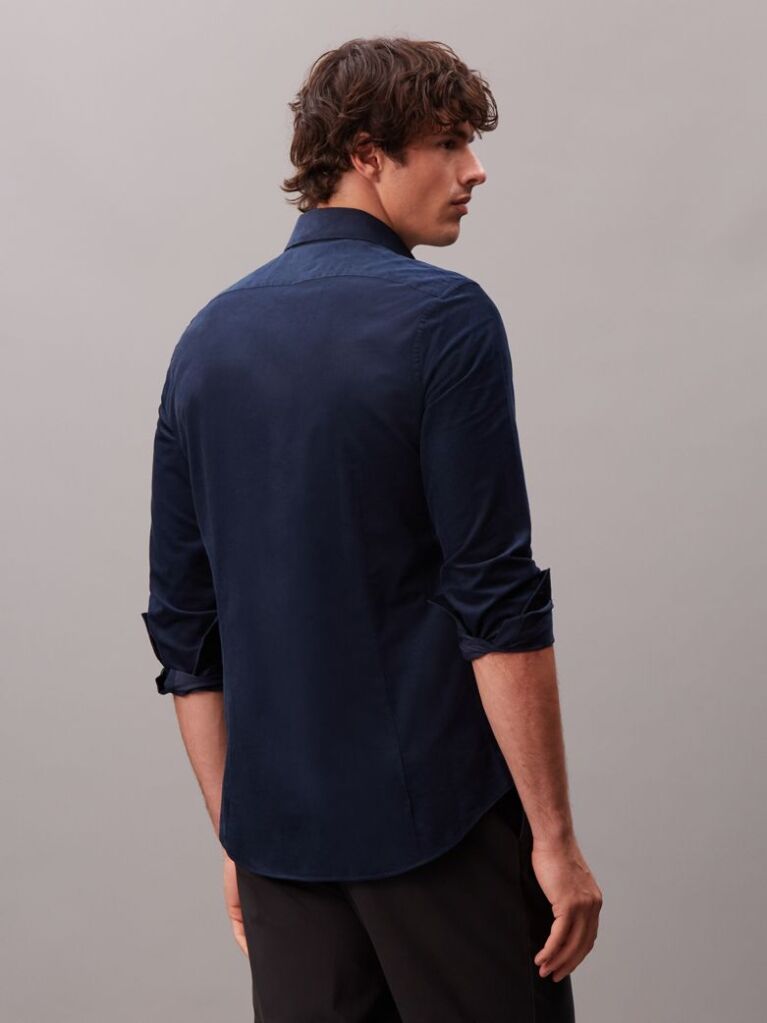 Blue Slim Fit Cutaway Collar Corduroy Shirt  Men