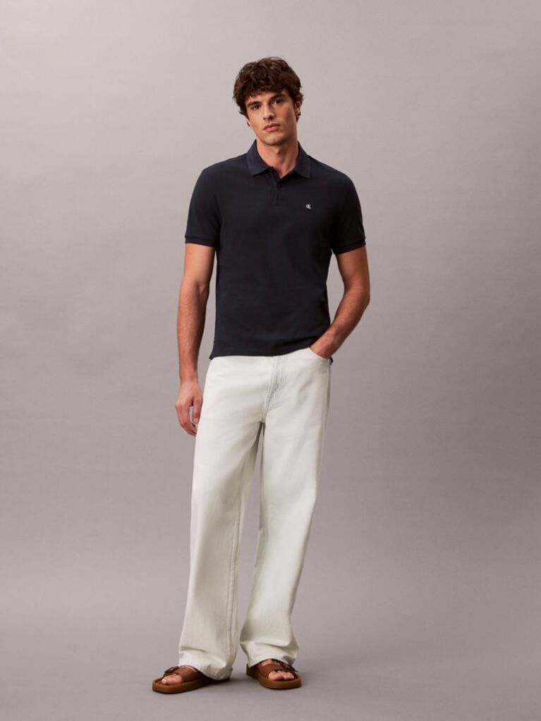 Μπλε Polo T-Shirt Από Βαμβάκι Πικέ  Άνδρας