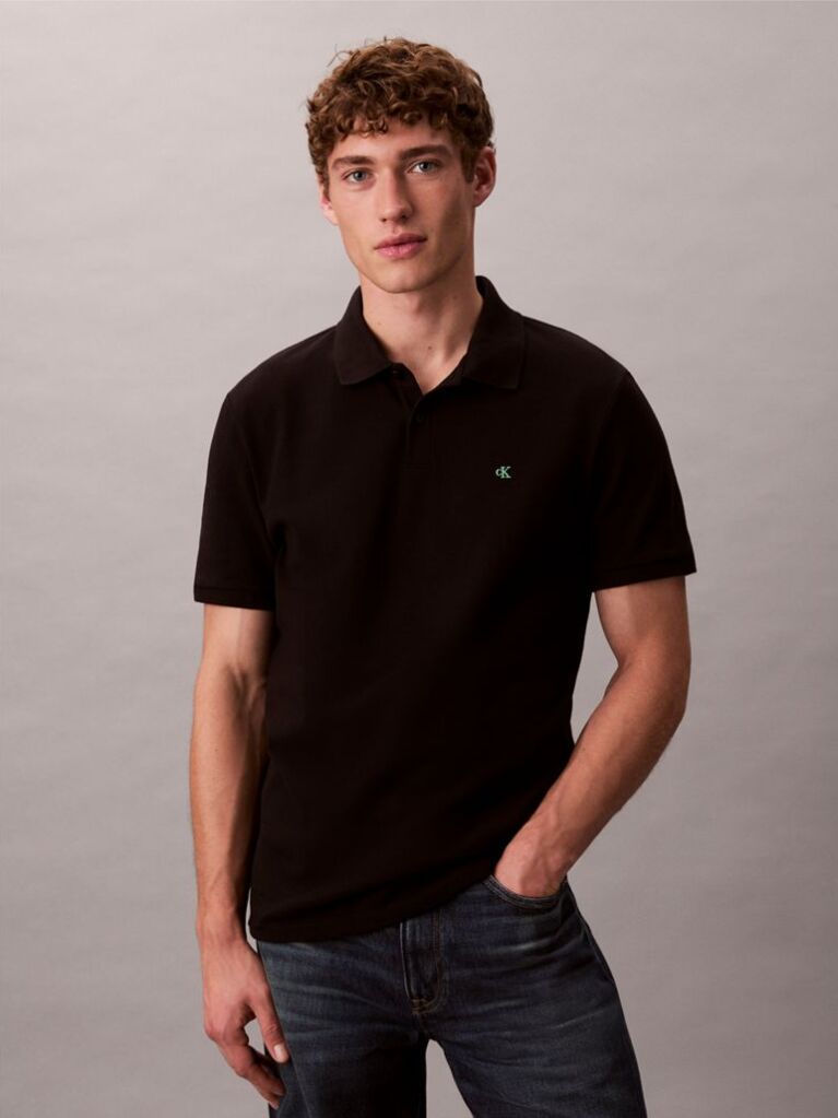 Μαύρο Polo T-Shirt Από Βαμβάκι Πικέ  Άνδρας