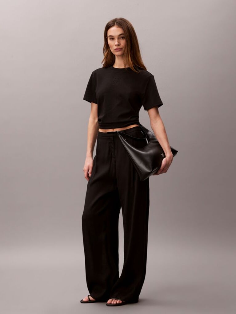 Black Mock Neck Interlock T-Shirt  Women