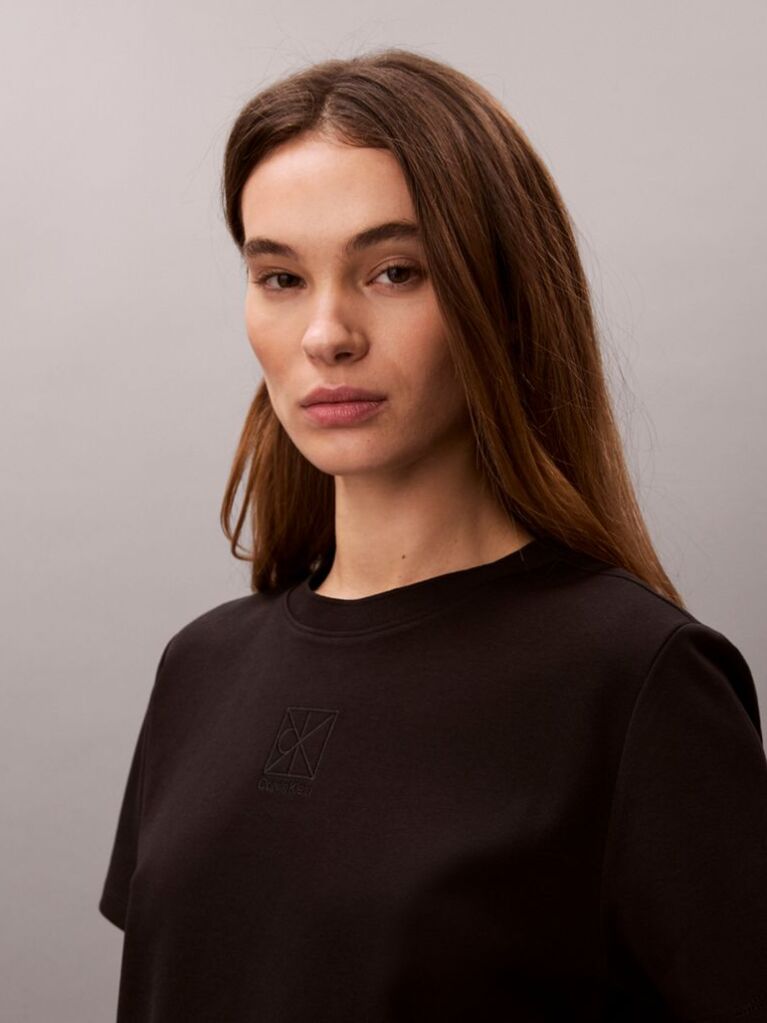 Black Mock Neck Interlock T-Shirt  Women