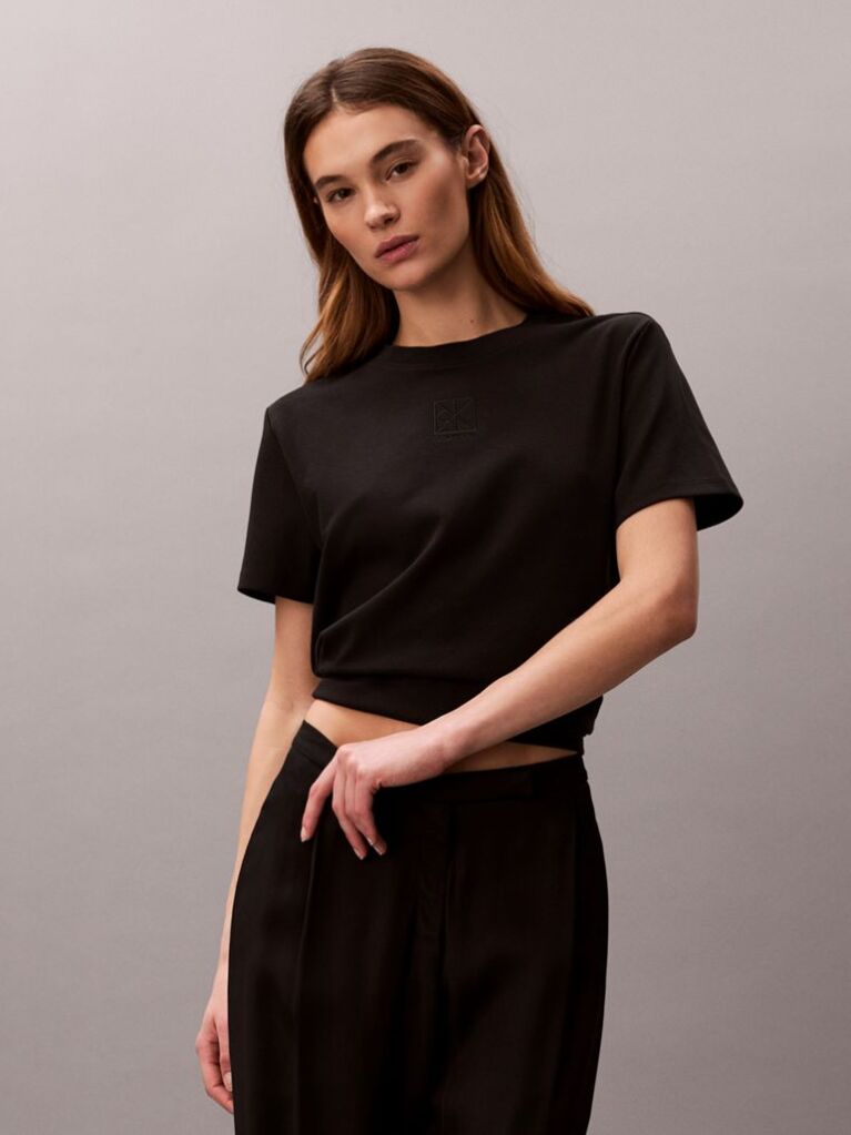 Black Mock Neck Interlock T-Shirt  Women