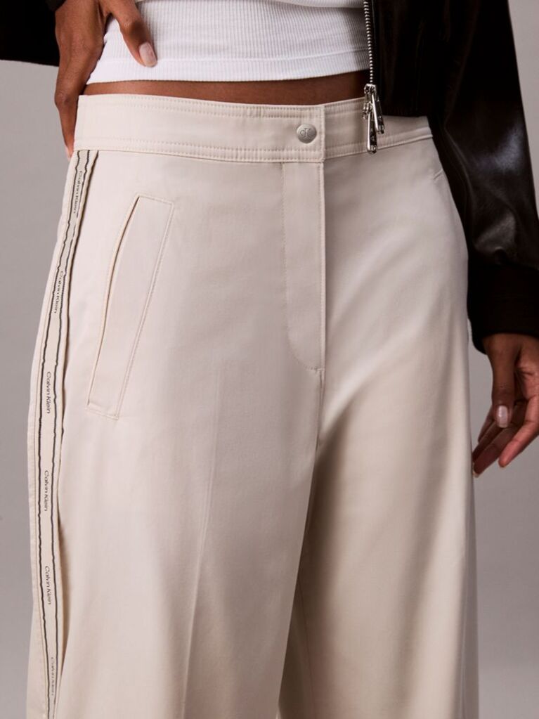 Beige Cotton Twill Logo Tape Trousers  Women