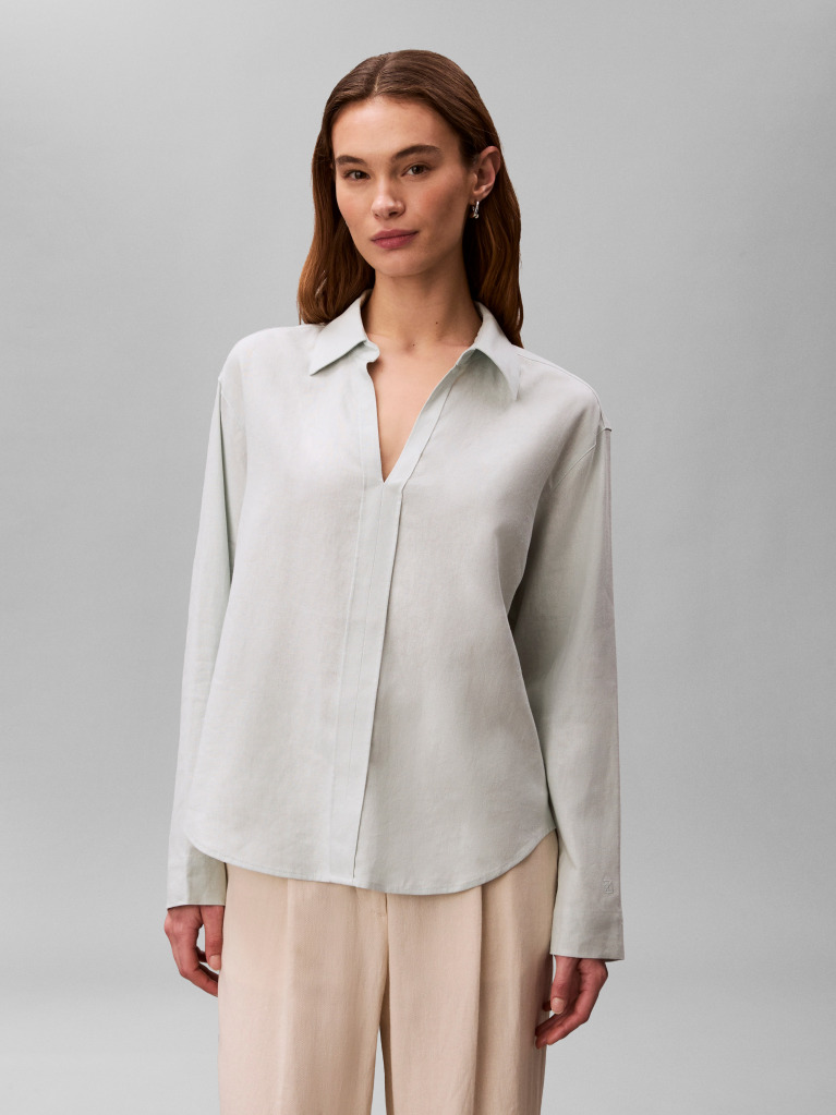 Green Linen Blend Tunic Shirt  Women
