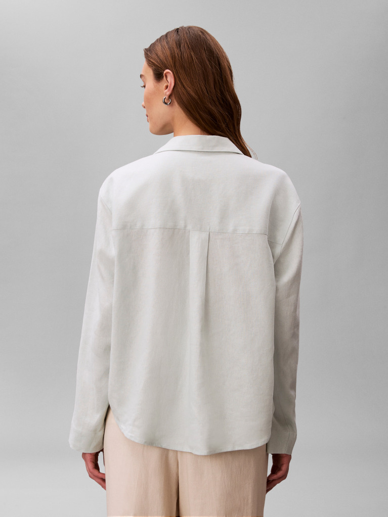 Green Linen Blend Tunic Shirt  Women