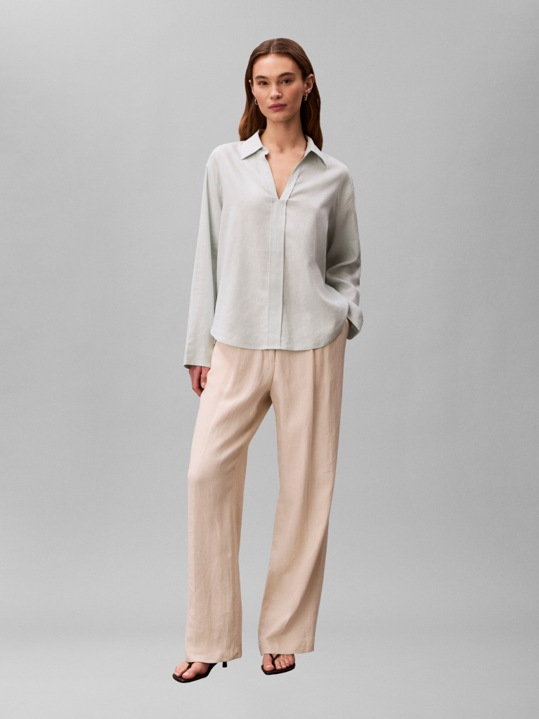 Green Linen Blend Tunic Shirt  Women