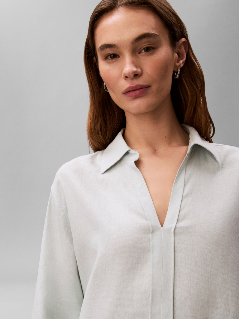 Green Linen Blend Tunic Shirt  Women