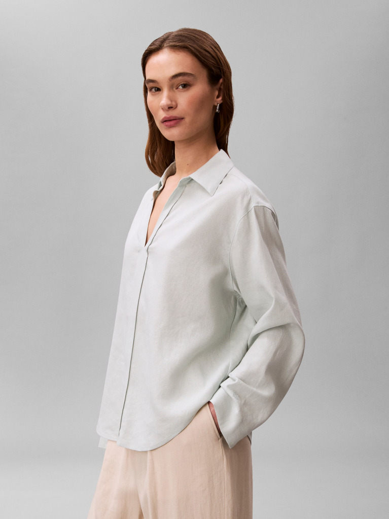 Green Linen Blend Tunic Shirt  Women